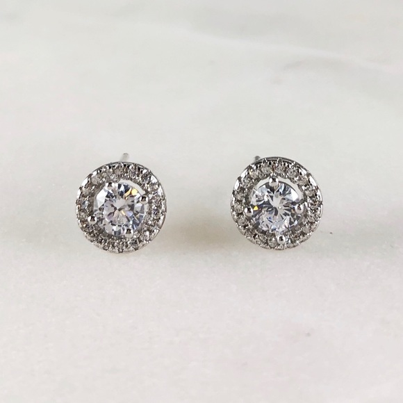 🎖HP🏅 925 Sterling Silver CZ Halo Studs - Picture 3 of 6